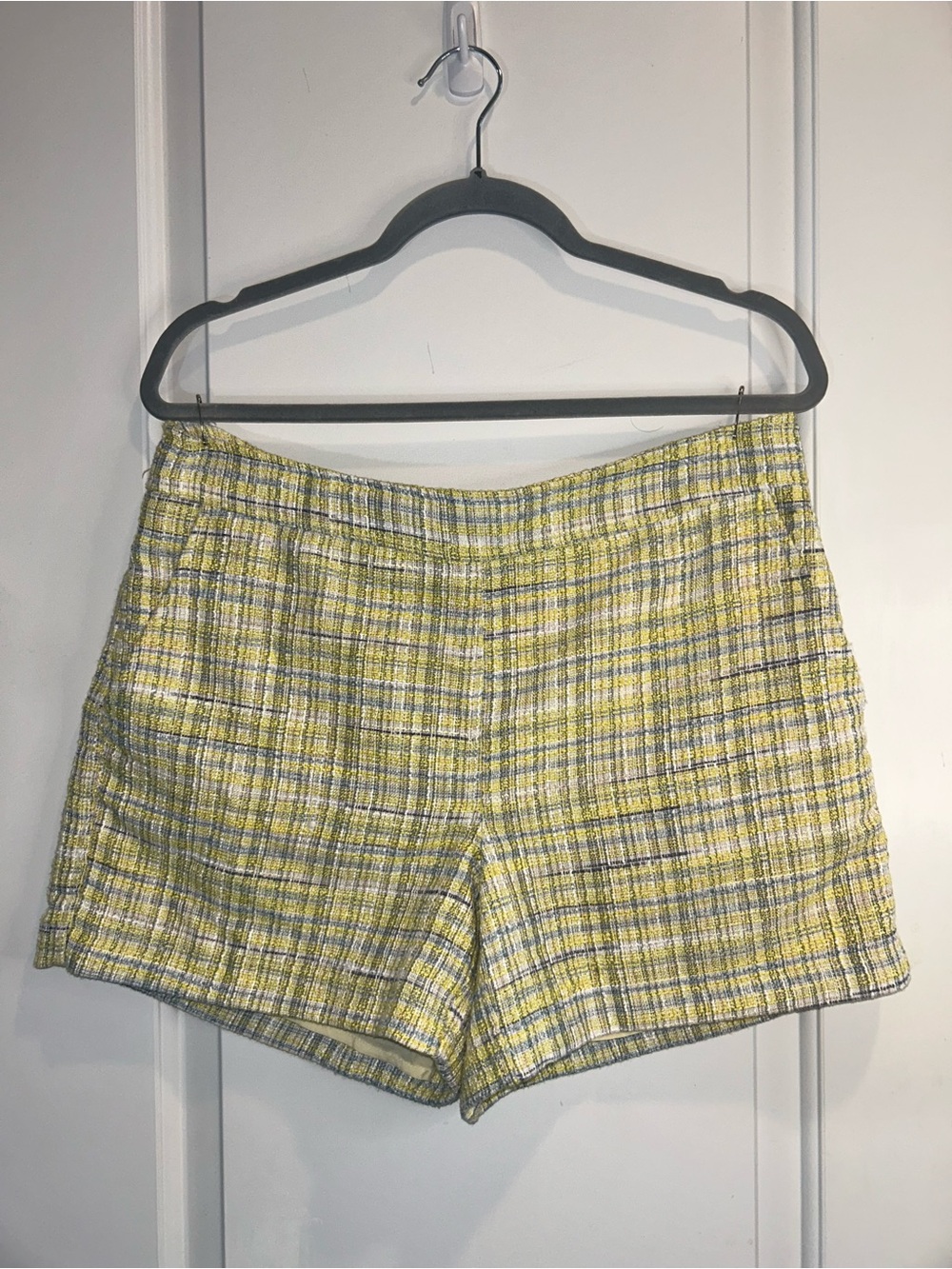 High-Waist Yellow Plaid Women's Bermuda Shorts